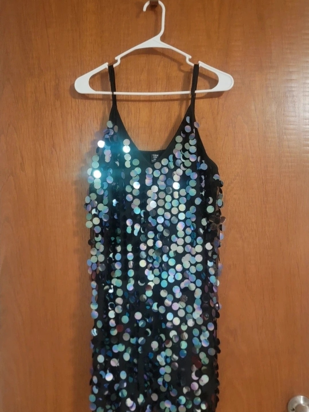 SHEIN Black Iridescent Sequin Slip Dress